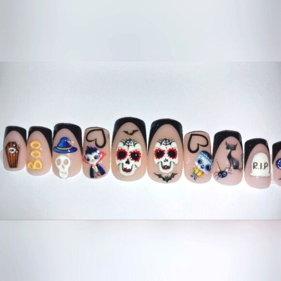 Hand crafted custom print 10pc short acrylic press on nails sz medium - Picture 1 of 7